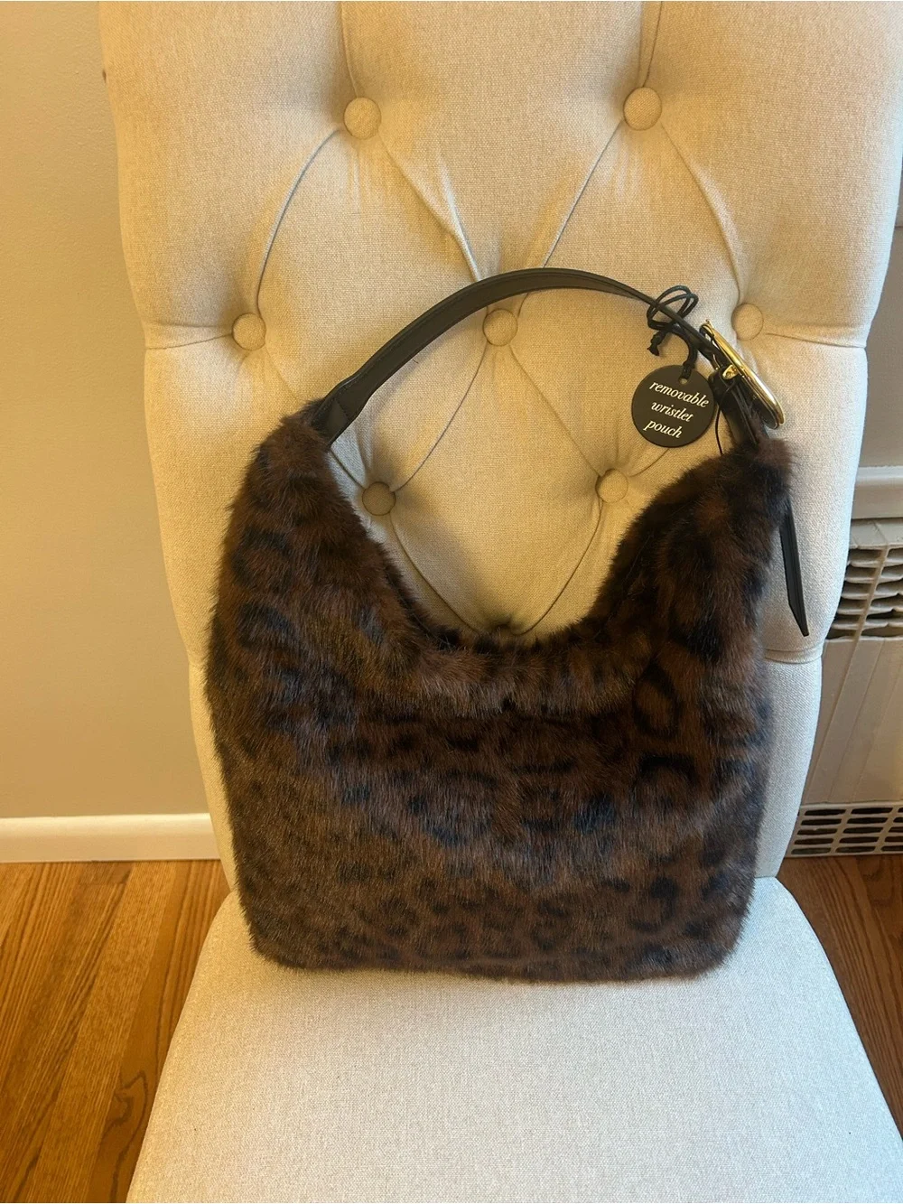 BCBGeneration Tik Tok Viral Leopard Faux-Fur Shoulder Bag with Black Handle(NWT)